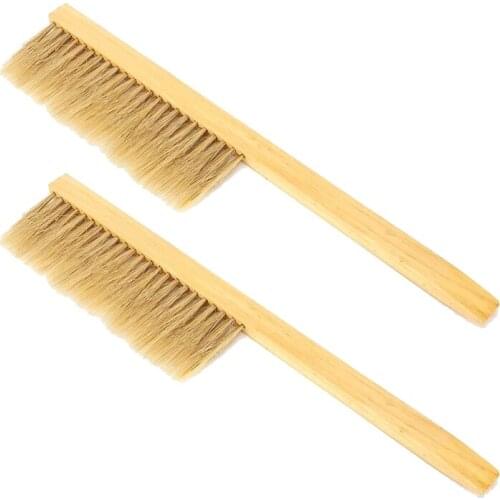 2Pcs Double Row Bee Brush Wood Honey Brush Horse Tail Hair Bee Brush Bee Beekeeping Tools