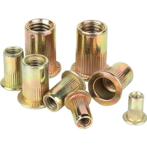 20Pcs M3 M4 M5 M6 M8 Zinc Plated Carbon Steel Knurled Nuts Rivnut Flat Head Threaded Rivet Insert Nutsert Cap Rivet Nut