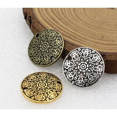 20pcs Fashion Flat Round with Carving Flowers Connector Beads For Bracelet DIY Jewelry Making Accessories 19mm K01831