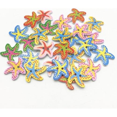 50pcs 20mm Mixed Starfish Wood Buttons 2 Holes Baby Fancy Novelty Sewing Clothing Accessories DIY Crafts