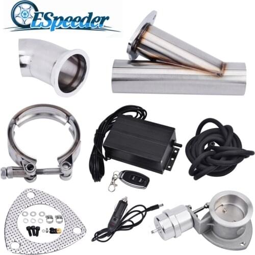 ESPEEDER 3.0'' Electric Remote Exhaust Cutout Stainless Steel Header Y Pipe Catback Vacuum Valve Cut Out Exhaust Tip Muffler Kit