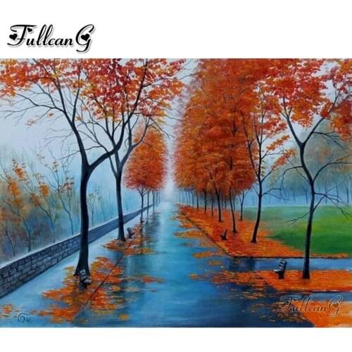 FULLCANG Autumn landscape 5d diy diamond painting cross stitch full square round drill rhinestone embroidery kits FG0050