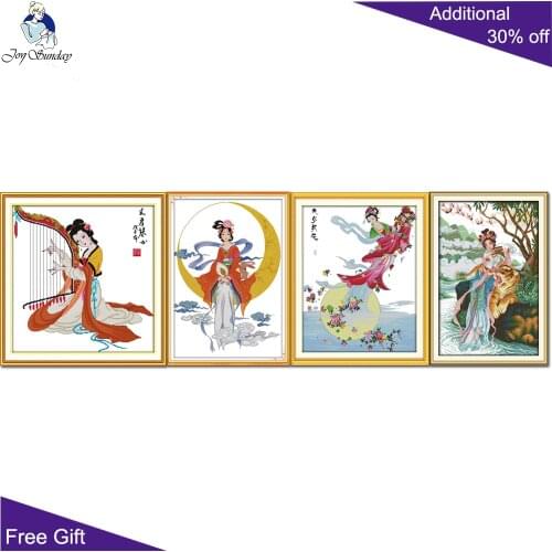 Joy Sunday Fairy Home Decor R364R458R462(2)R667 Ancient Beauty The Goddess Changs Fly to the Moon Fairy and Tiger Cross Stitch