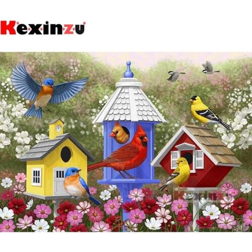 Kexinzu Full 5D DIY Square/Round Drill Diamond Painting "Bird and flower petals" 3d Embroidery Mosaic Cross Stitch Decor Gift X5