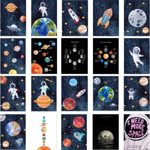 Space Astronaut Canvas Painting Cartoon Rocket Earth to Moon Mural poster Modern Picture Art Nordic Home Living Room Child Room