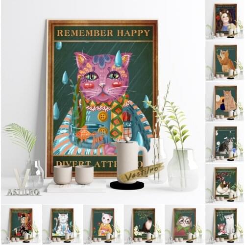Lovely Kitten Portrait Art Print Poster Classical Girl Cat Canvas Painting Animal Watercolor Wall Picture Office Cafe Home Decor