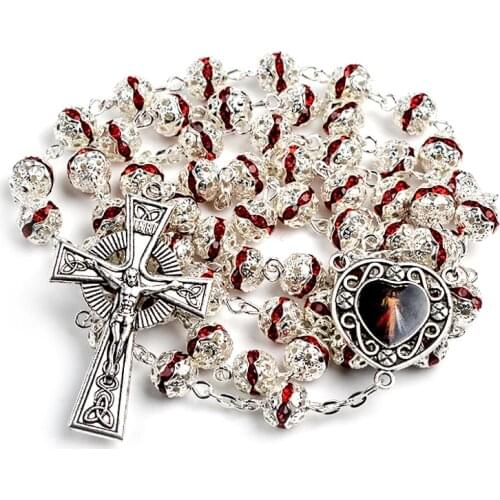 Religious Carved Alloy Beads Catholic Rosary Necklace with Cross