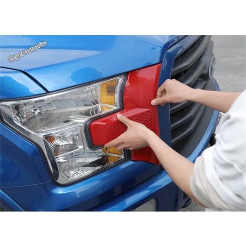 Lapetus Front Head Lamp Lights Eyelid Eyebrow Frame Cover Trim 2 Pcs Fit For Ford F150 2015 2016 2017 ABS Red / Chrome Style