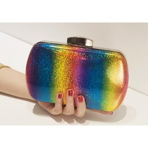 Summer Hot style Rainbow Colorful Dinner Bag Laser PU Handbag Gradient Color Lady Women Bags Make Up Coin Purses Storage