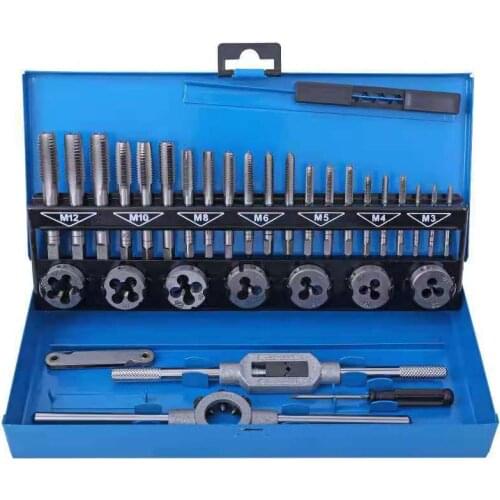 M3~M12 32PCS Alloy Steel Taps and Dies Set Screw Thread & Tap Wrench & Die Wrench Manual Tapping Tool Kit Set