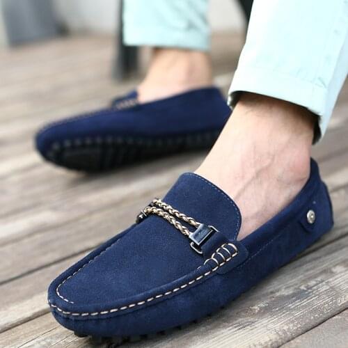 Men Loafers Moccasins Fashion Casual Suede Leather Shoes Mens Blue Slip on Shoes Moccasins for Man Flats Leisure Summer Shoes