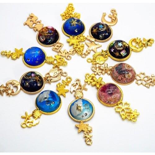 Starfish snowflake shell love circle Metal Frame Pendant Gold Charm Bezel Setting Cabochon Setting UV Resin Charm Jewelry Making