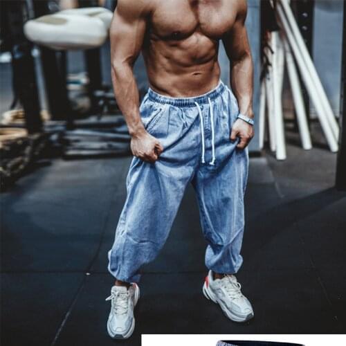 Mens jeans loose gym jeans European size wash mens jeans hip hop jeans