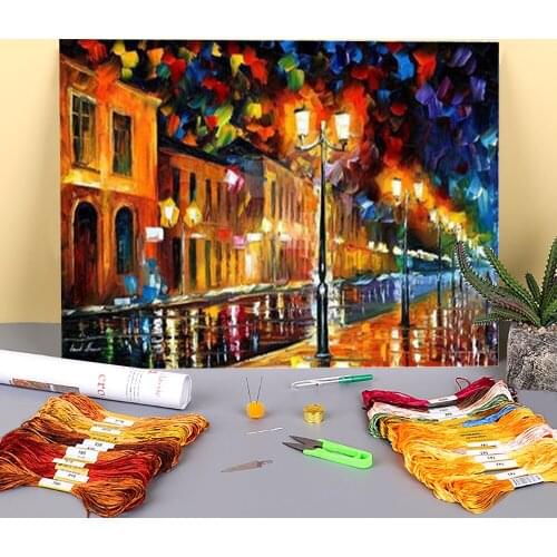 Sleeping City Pre-Printed 11CT Cross Stitch Embroidery Complete Kit DMC Threads Handiwork Handicraft Craft Knitting Needle