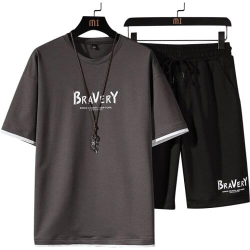 2021 New Sports T-shirt Casual Pants Set 2-piece Mens Casual Short Sleeve Pure Cotton Top Cool T-shirt Summer Cycling Clothes