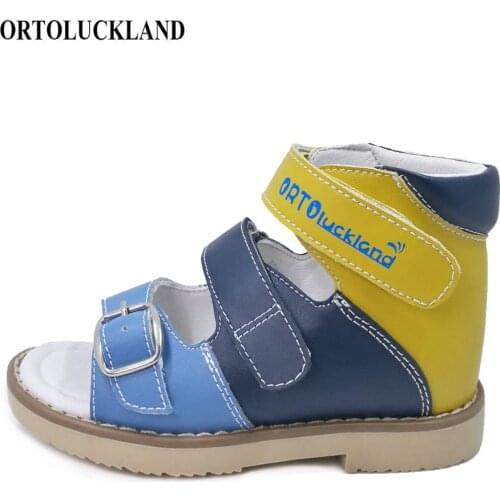 Ortoluckland Kids Summer Sandals Boys Baby Split Leather Orthopedic Shoes For Children Bright Buckle Strap Flatfeet Footwear