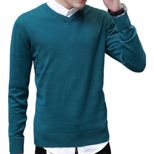 2021 Autumn New Men Sweaters Solid Color Elegant V Neck Long Sleeve Slim Pullover Plus Size Knitwear Sweater свитер