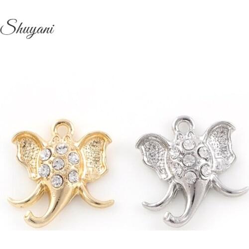 24*22mm Silver Plated Crystal Charm Pendants Elephant Head Animal Charms For Necklaces Bracelets DIY Fashion Jewelry Accessories