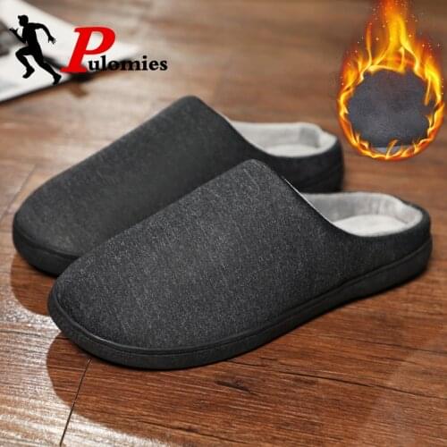 PULOMIES Men Women Winter Slippers Indoor Casual Warm Plush Fur Cotton Slippers Antiskip House Fuzzy Couple Slippers Big Size 47