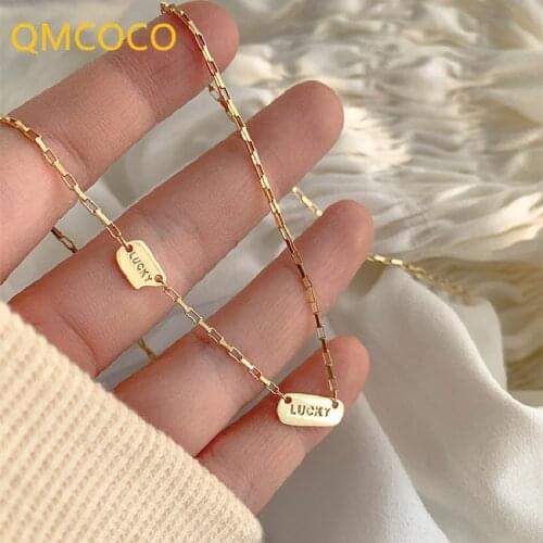 Korean Style Trendy Classic Necklace Pendant Lucky Letters 925 SilverCllarbone Chain For Women Girls Neck Decoration Jewelry