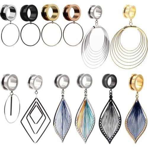Alisouy 2pcs Ear Piercing Plug Expander Tunnel Plug Dangle Studs Saddle Ear Gauges Stretchers Fashion Body Piercing Jewelry Gift