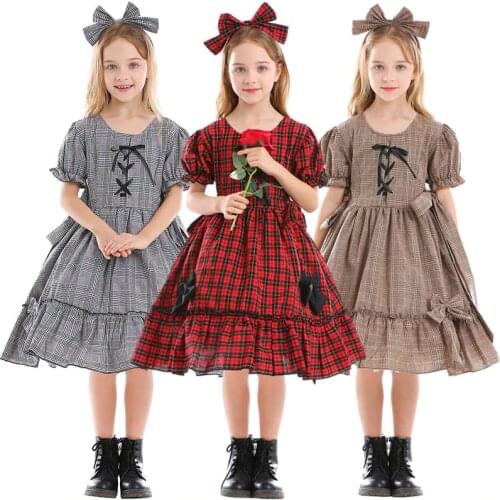 Deluxe Girls Princess Lolita Costume Plaid Maid Dress Halloween Christmas Japan Anime Student Cosplay Fancy Dress