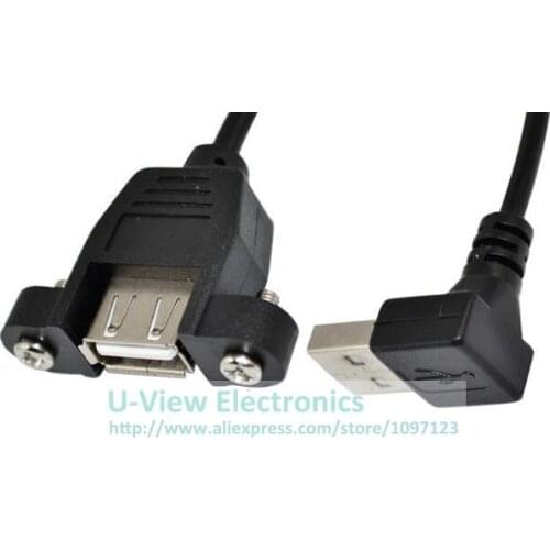 Up Angled 90 Degree USB 2.0 A Male Connector to Female Extension Cable With Panel Mount Hole About 25CM/Free DHL Shipping/100PCS