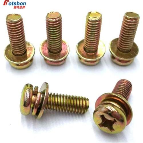 M6/M8 Cross Recessed Small Pan Head Screw Single Coil Spring Lock Washer Assemblies Nickel Plating Screws Vis DIN6900 ISO10664