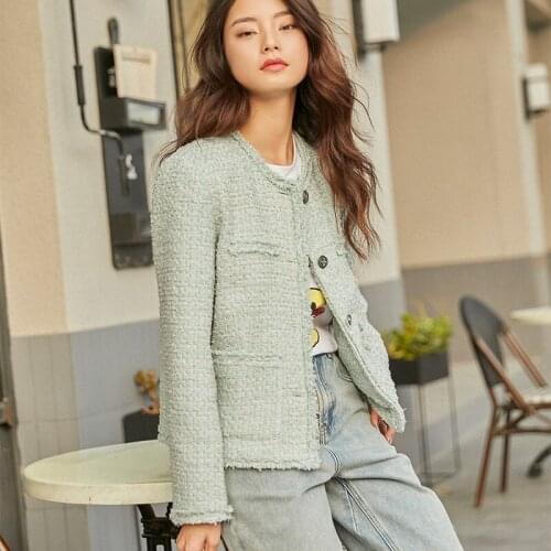 2021 Spring New French Style Mint Blue Tweed Fresh and Fragrant Jacket Women