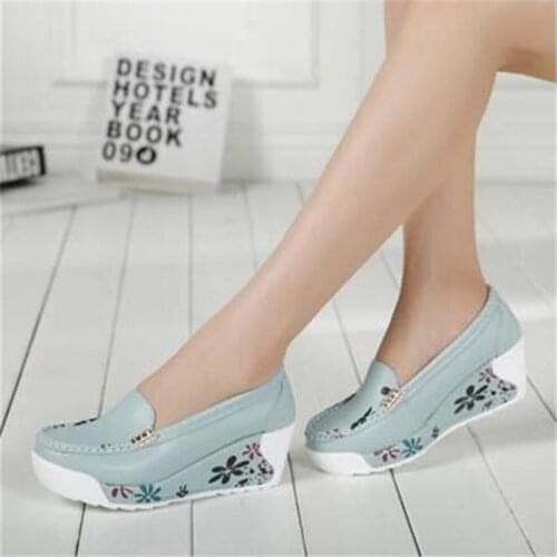 Autumn Genuine Leather Womens Shoes Nurse Swing Work Single Shoes Wedges Womens Shoes Female Platform Sneakers