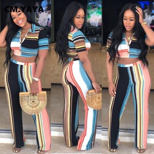 2019 women sexy striped Print elastic bodycon tracksuit Summer two pieces Sets Sportswear Sequined casual fashion Bandage CY8110