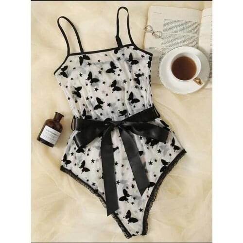 Women Teddy lingerie Sexy Underwear Erotic Corset Lace Mesh Sleepwear Nightwear Embroidered strap one-piece sexy pajamas