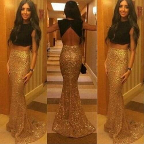 Vestidos Largos De Fiesta Two Piece Mermaid Prom Dresses 2021 Sequins Special Occasion Dress Formal Women Evening Party Gowns