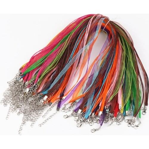 100pcs 18'' Mixed Silk Organza Ribbon Necklace Strap Cord Chain For DIY Craft Jewelry