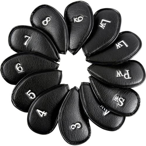 12PCS Litchi Stria PU Leather Head Cover for Golf Iron Club Putter Headcover Set 3-SW Universal Iron Club Headcovers