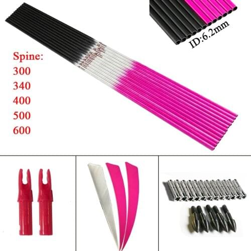 12pcs Linkboy Archery Pure Carbon Arrows Shaft Sp300-600 5inch Turkey Feather Arrow Point 75gr Compound Traditional Bow Hunting