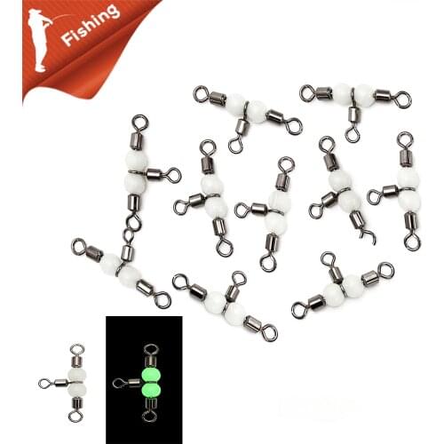20pcs Bearing Barrel Ring Fishing Connector Rolling Swivel 3 Way Fluorescent Beads Fishhook Lure Line Fishing Tackle