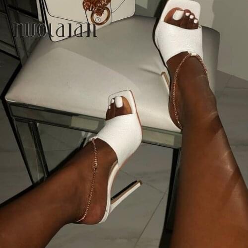 2020 Summer Pumps Sexy snake print Slippers Sandals Shoes Women Thin High Heels Open Toe Sandal Lady Pump Shoes Mules Size 35-42