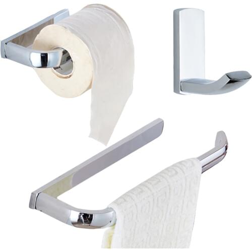 Leyden Chrome Brass Wall Mounted Towel Ring Holder Roll Paper Holder Tissue Holder Robe Hook 3pcs Bathroom Accessories Set