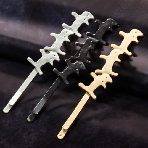 3 Cartoon Cats Simple Metallic Black Golden Silver Plated Hair Clips and Pins Barrettes for Women Hair Jewelry