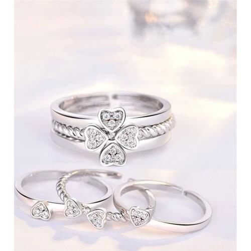 3 in 1Style Ring Creative Four-leaf Clover Ring For Women Split Three-in-one Combination Opening Ring Adjustable Size