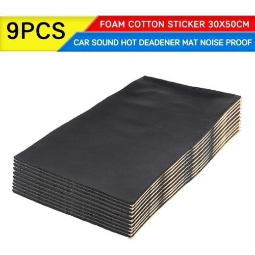 9pcs Car 0.6cm/1cm Sound Hot Deadener Mat Noise Proof Bonnet Insulation Deadening Engine Firewall Heat Foam Cotton Sticker