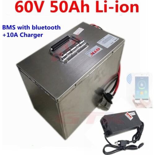 Updated 60V 50Ah Lithium li ion batery pack BMS with bluetooth for Scooter motorcycle kart mobility tricycle +5A charger