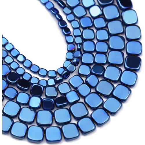Natural Stone Flat Square Blue Hematite 4/6/8MM Spacers Charm Loose Beads For Jewelry Making DIY Bracelets Necklace Accessories