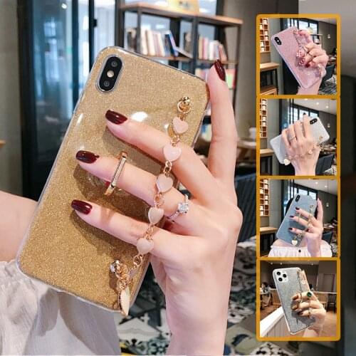 For Lenovo P2 K6 K3 K4 K5 Note K6 Plus K8 Power A6000 A6020 A7010 A7020 Lemono 3 Finger Ring Glitter Bracelet Chain Case Capa