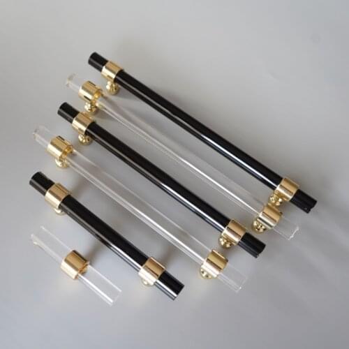 Black Acrylic Handles and Knobs Chest Drawer T Pull Handle Bathroom Cabinet Handles Transparent Acrylic Handle with Gold/Silver