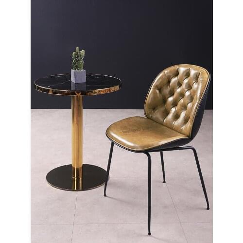 Designer Chair Dining Chair Metal Iron Leather Negotiation Chair Black Retro Meeting Guest Reception Negotiation Chair