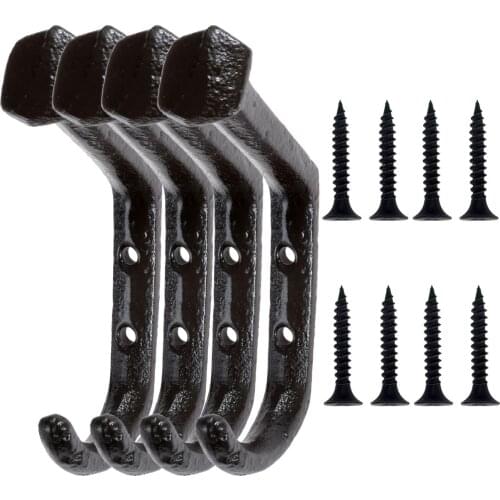 DRELD 4PCS Cast Iron Large Hook Crafts Door Bedroom Hanger Hook for Clothes Coat Hat Bag Towel Hanger Bathroom Wall Hook Rack