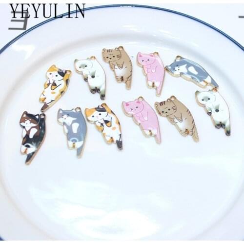 5Pcs/pack Cat Enamel Charms Pendants Jewelry Earrings Bracelet DIY Accessory Cute Animals Pendants