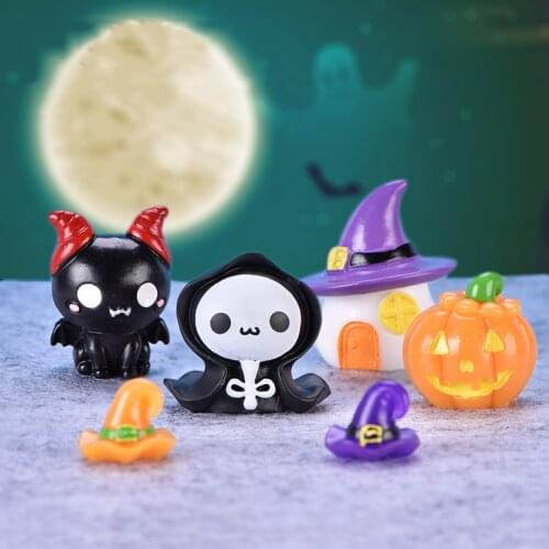 ZOCDOU 1 Piece Cute Cartoon Halloween Cute Elf Pumpkin Light Ghost Statue Figurine Ornament Miniatures Children Decoration Gift